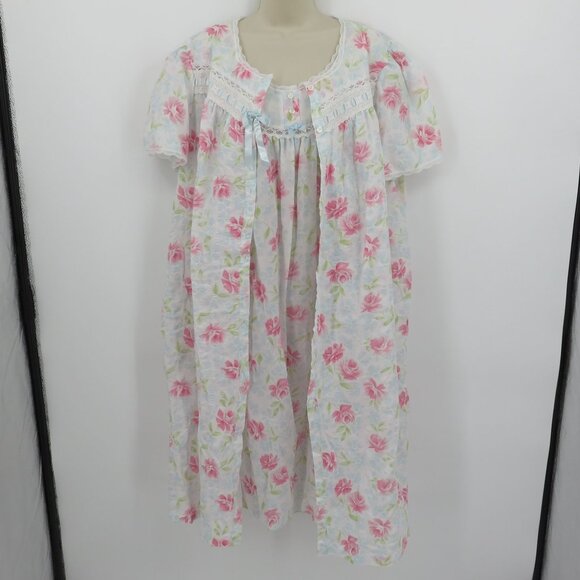 VTG Carriage Court Women XL Sleep Dress Short Sleeve Coverup Robe Pink Flowers - Picture 15 of 16